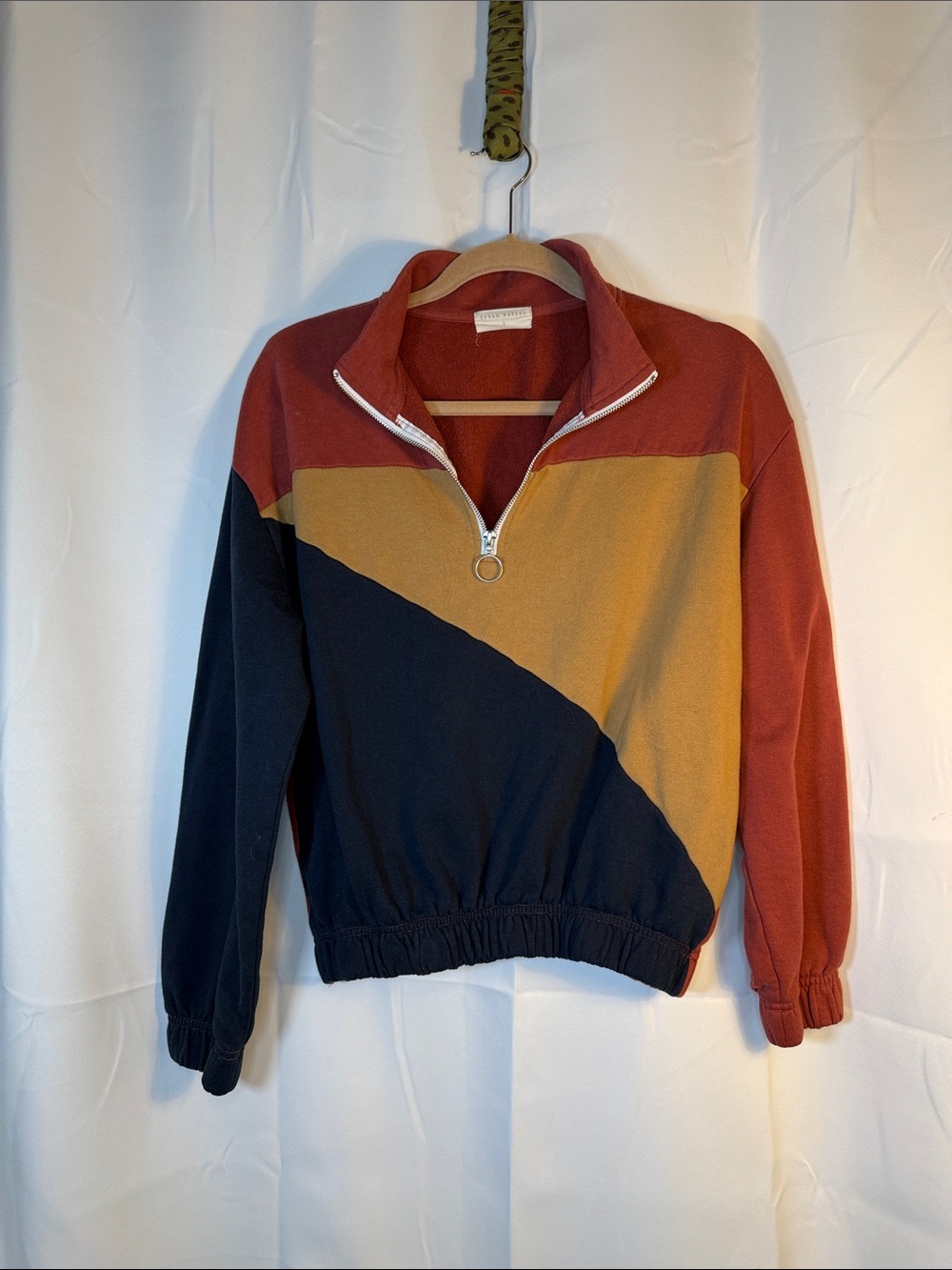 Urban Nation, Colorblock Quarter-Zip Pullover Sweater - Rust, Mustard & Navy